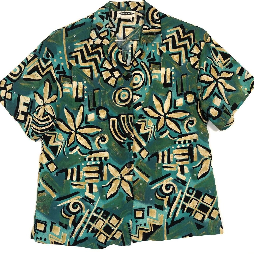 Conflix Hawaiian Tropical Style Shirt Short Sleeve Button Up Size Medium